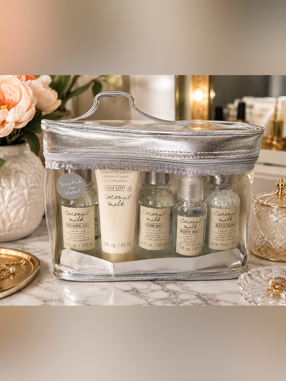 Coconut Milk Bath & Body Gift Set Spa Kit | Travel Case Lotion Mist Soak Bundle